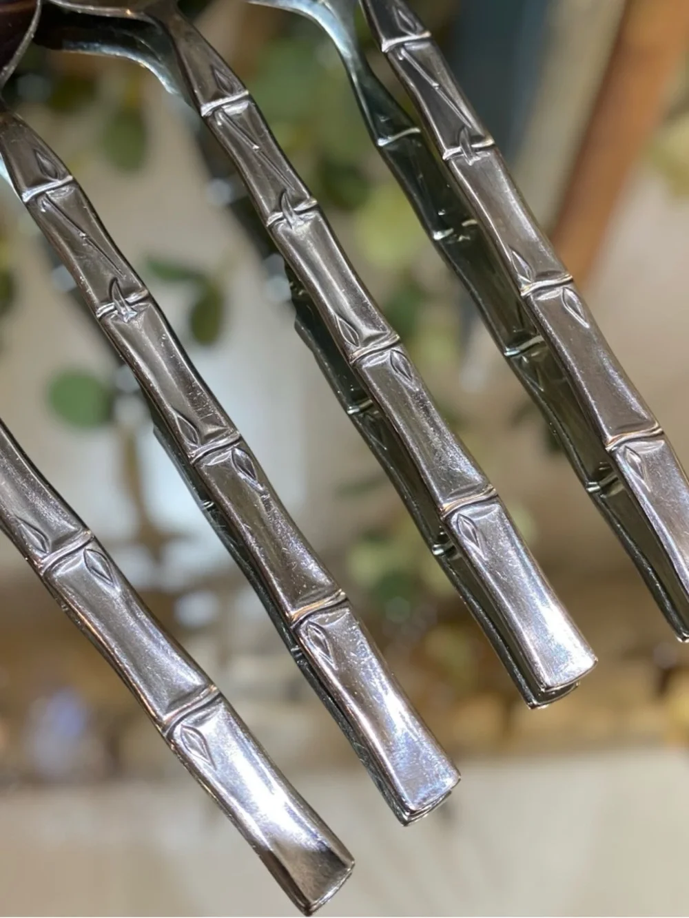 Vintage Bamboo Tiki Set 4 Tablespoons Lifetime Cutlery LC Stainless Flatware
